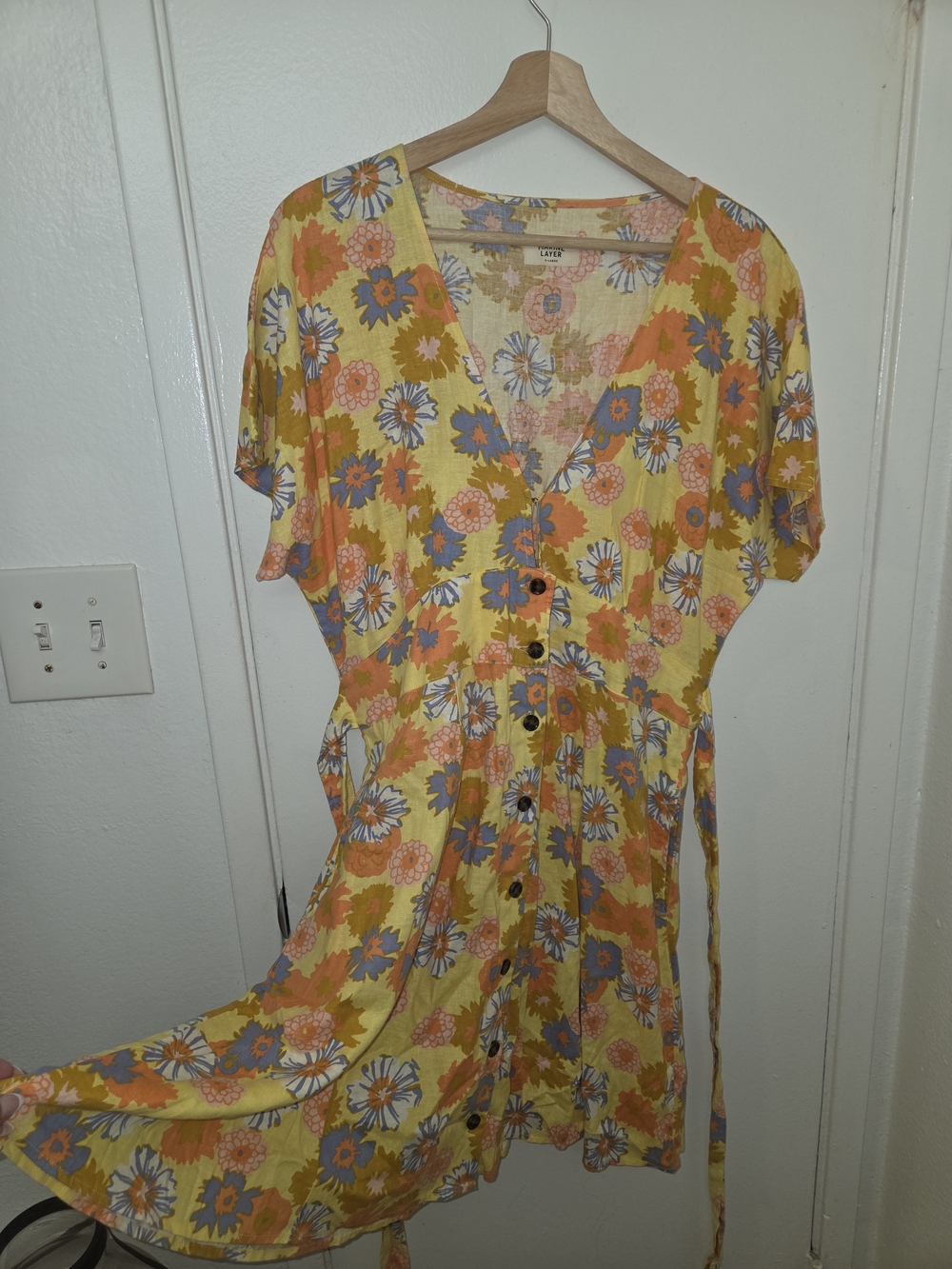 Marine Layer Yellow Floral Button-Front Midi Dress